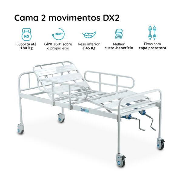 Cama Hospitalar 2 Movimentos Manual DX2 180 Kg Dellamed